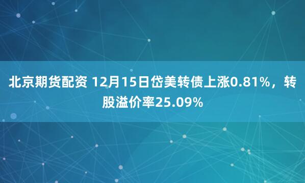 北京期货配资 12月15日岱美转债上涨0.81%,转股溢价率25.09%