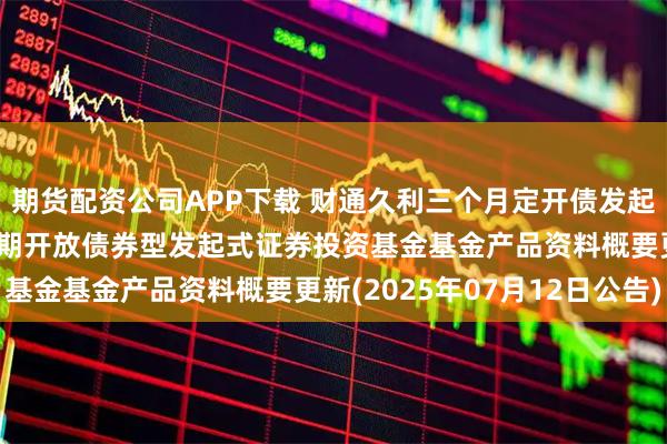 期货配资公司APP下载 财通久利三个月定开债发起式: 财通久利三个月定期开放债券型发起式证券投资基金基金产品资料概要更新(2025年07月12日公告)